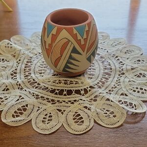 Handcrafted Multicolor Pottery Vase, Signed JEMEZ(3-16)(e)